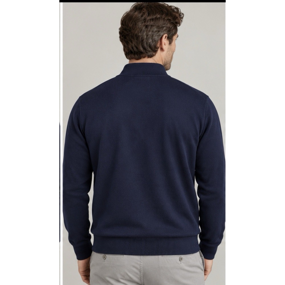 Elie Tahari Mens Full-Zip Knit Bomber Cardigan Navy Blue Large ETR44405M NWT - Picture 2 of 8